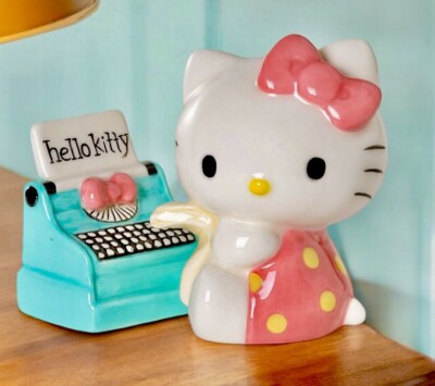 Blue Sky Clayworks HELLO KITTY RETRO TYPEWRITER Salt Pepper Shakers NIB