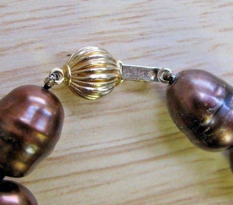 Chocolate Tahitian Baroque Pearl Hand Tied Bracelet w/ 14k Gold Gabriella Clasp