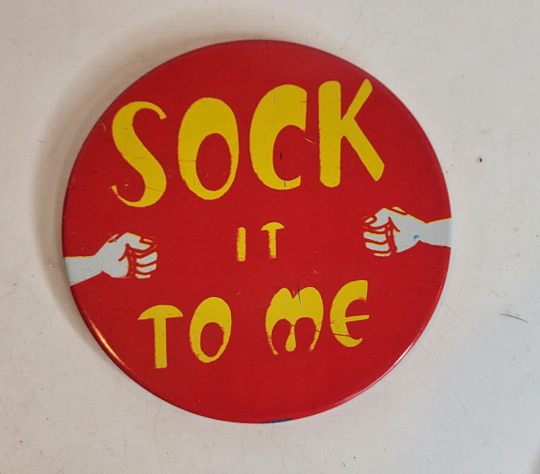 Vintage Sock It To Me Pin Button Groovey Retro Laugh In 1968-1973