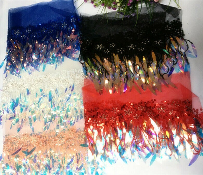 Paillette Quaste Stickereien Rand Rand Franse Glitzer Kostüm Rock Kleid Nähen
