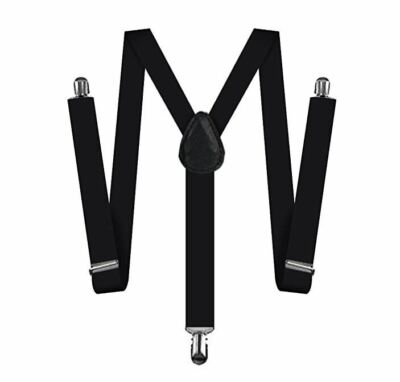 All Black Bow Tie & Suspender Set Tuxedo Wedding Suit Formal Men's Accessories 