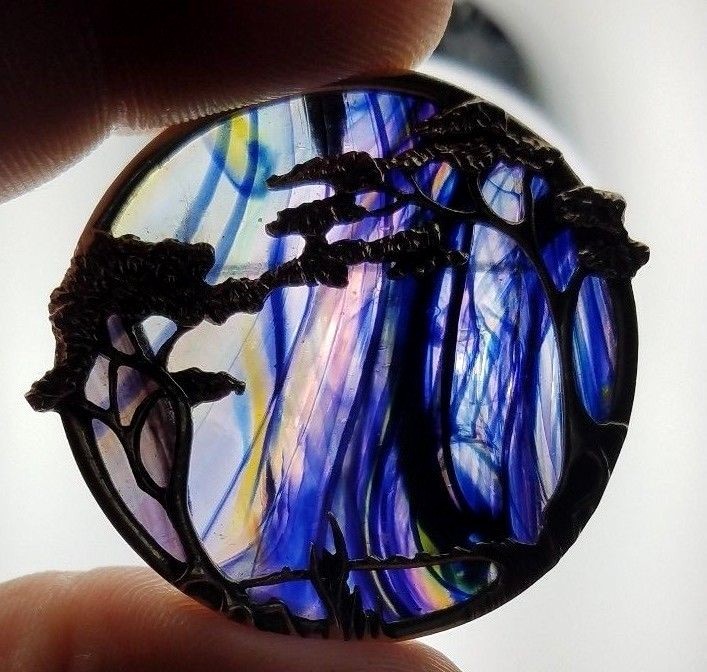 ESTATE STERLING SILVER ART GLASS TREE PENDANT or PIN by PPC-925-FREE SHIP