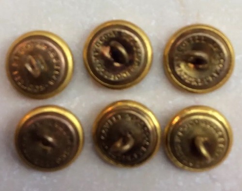 6 Used Military Brass Buttons 5/8 Inch Diameter J6