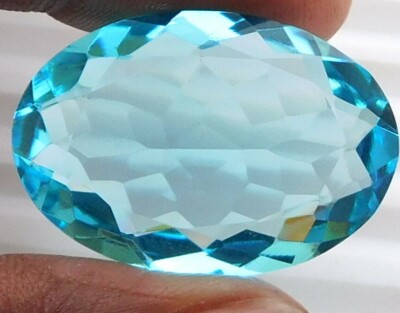 32 Cts 1 Pc Blue Topaz Oval Cut Loose Glass Gemstone 20X30 MM For Pendant H-1451