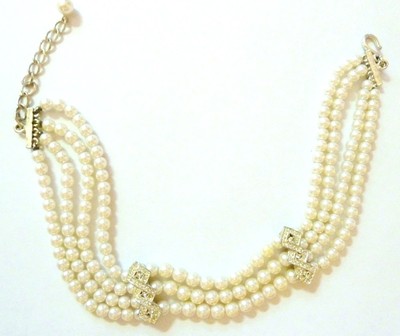 Vintage Faux Pearl Choker Chain Necklace Strand Rhinestones Formal Jewelry