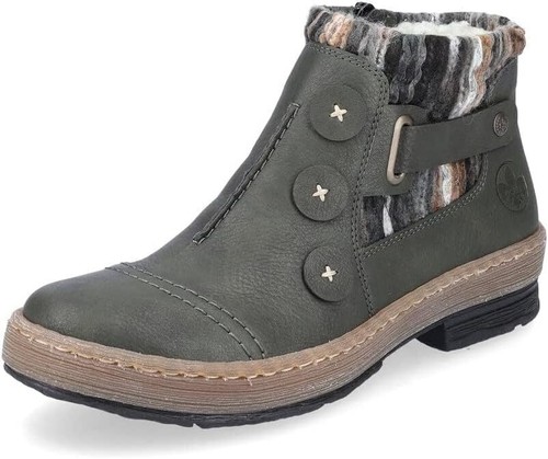 Pre-owned Rieker Z6759-00 Polardis Black Womens Ankle Boots In Green