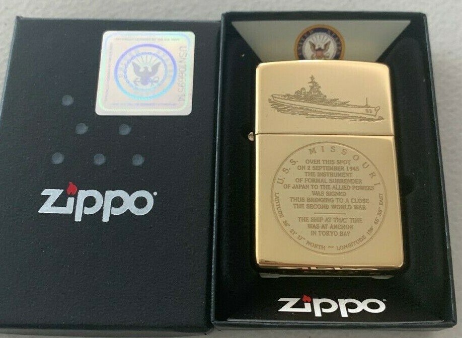 Zippo 254 Brass USS Missouri Battle Ship Seal Lighter Tokyo