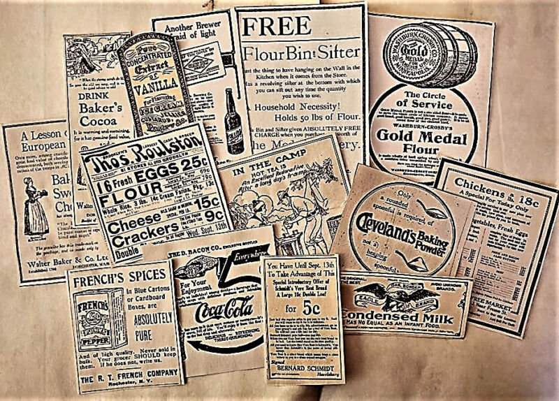 vintage kitchen ephemera- aged papers - antique, vintage, junk journal supplies 