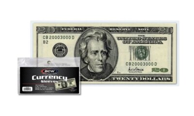 BCW 100 Regular Bill Currency Sleeves 6 1/4 x 2 11/16 Soft Poly 2 Mil. #CS184