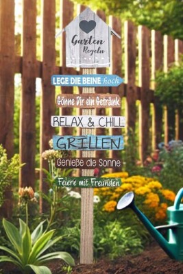 XL Gartenschild aus Holz WEGWEISER mit Gartenregeln groß Gartenstab Deko Schild