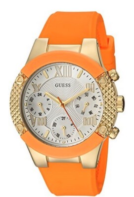 Guess Orange gold tone Strap silver Dial Women's Watch Multi-Function U0958L1