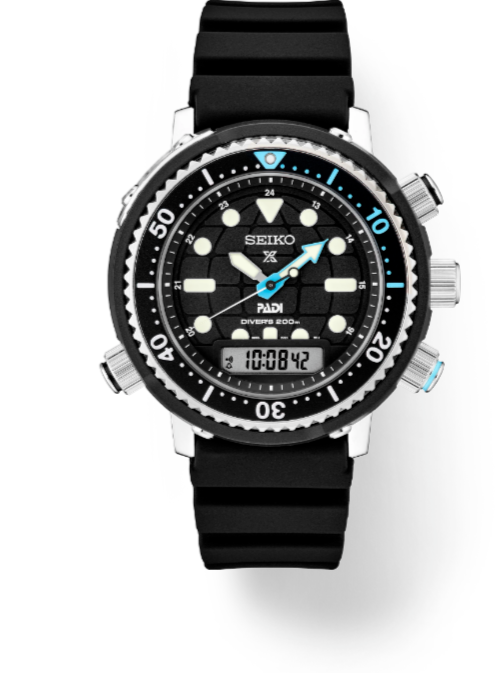 Pre-owned Seiko Prospex Padi Solar Analog-digital Diver's 46.9 Mm Black Dial Men's Watch
