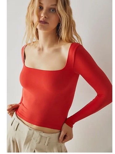 Топ с длинными рукавами Free People Clean Lines красного цвета для разминки M/L