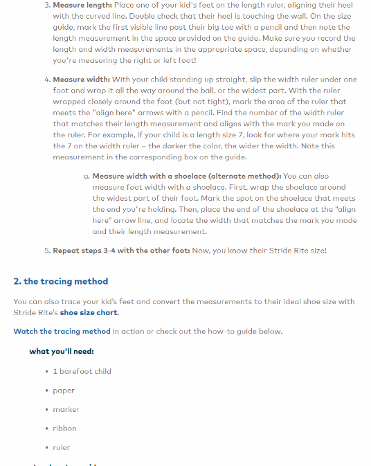 Stride Rite Toddler Shoe Size Chart