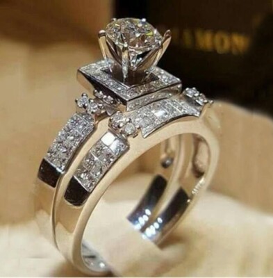 Women's Fashion Silver Sparkling Asymmetrical round Ring  8.0