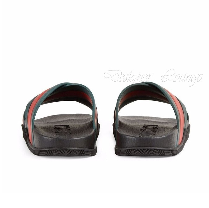 Pre-owned Gucci Women's Web Criss Cross Rubber Slides Sandals Eu 38 / Us 8 Authentic In Green/red/black