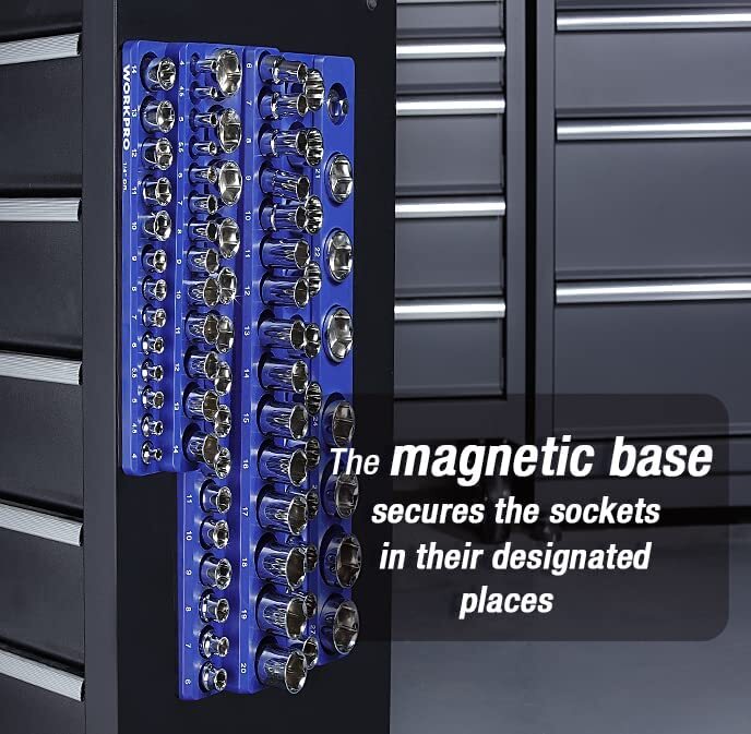 WORKPRO Magnetic Socket Organizer Set 3PC Socket Holder Set  1/4"3/8"&1/2"Drive