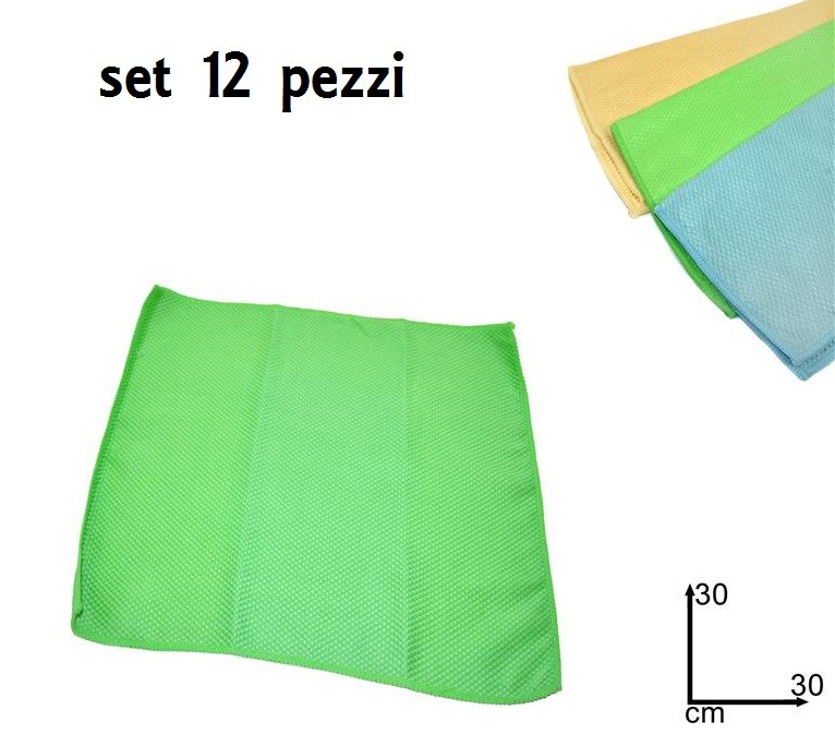 Set 12 Pezzi Panno Vetro In Microfibra Super Assorbente Pulizia 30x30 dfh