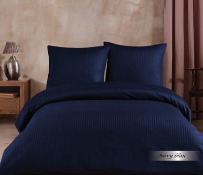 3 tlg Damast Mako Satin Bettwäsche Bettgarnitur Set 200x220cm Navyblau NEU