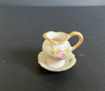 Irene Becker Hand Painted Miniature Floral Pitcher Wash Basin  1979 1 Inch