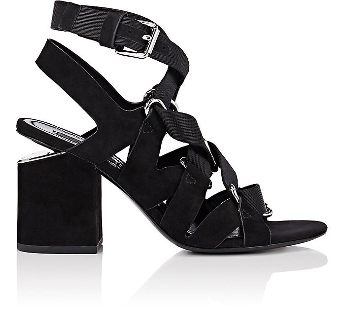 Pre-owned Alexander Wang Rachel Suede Lace Up Iconic Heel Sandal Msrp$495 Eu37.5 Or 38.5 In Black