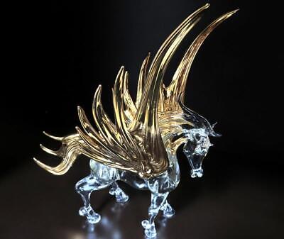 Awesome Large Hand Blown Glass Pegasus Figurine - Winged Horse w/ Gold Accent