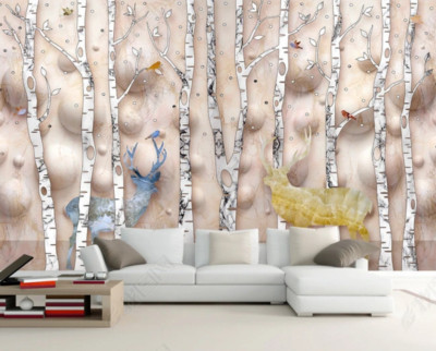 3D Birch Forest Elk Wallpaper Wall Mural Removable Self-adhesive 1059