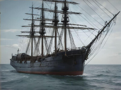 Ghost Ship Dark Sky Gray Desolate Sailing Sails Rigging Tattered Poster Print D