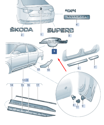 SKODA SUPERB MK3 Front Wing Left Film Lettering 1Z08534312ZZ NEW 