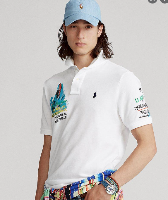 Ralph Lauren Mens Painted RL Surf Camp Waves Custom Slim Fit Mesh Polo Shirt NWT
