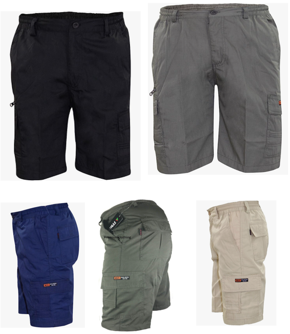 Mens MIAN Elasticated Waist Cargo Combat Plain Shorts Pants Bottom Half Pant Zip
