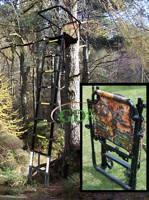GDK, 2.5M TELESCOPIC HIGH TREE LADDER,HIGH SEAT,FOLDING,STALKING