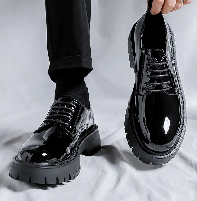 British Mens Patent Leather Shoes Dress Cargo Round Toe Lace