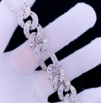 Pre-owned Nsg 7 Ct Men's 12mm Baguette Cubic Zirconia Cuban Link Bracelet 925 Silver 8" In White