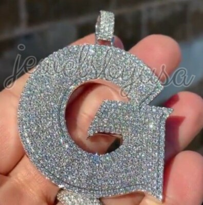 Pre-owned Nsg 2.5 Ct Men's Genuine D/vvs Moissanite Custom Initial Charm Pendant 925 Silver In White