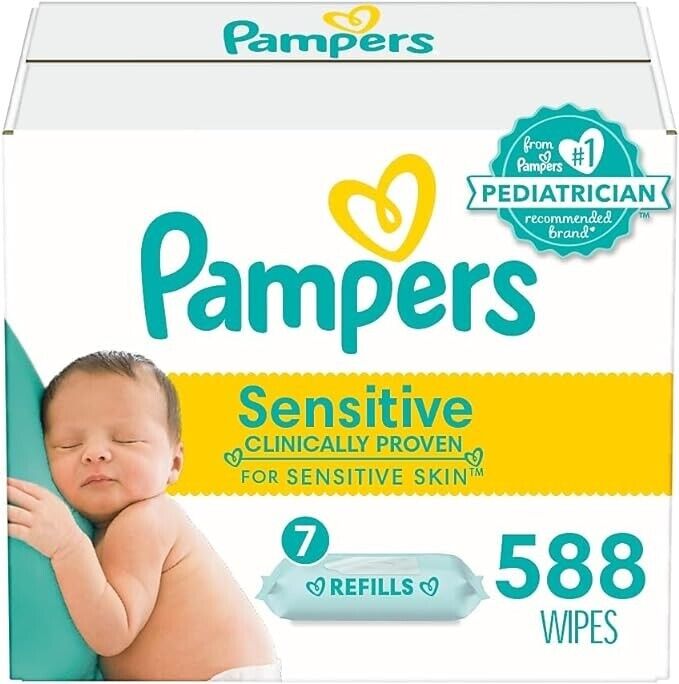 Pampers Sensitive Baby Wipes -Refill Packs- 588 Count Box