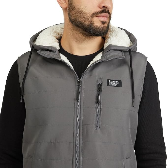 Matix Men's Hooded Vest Sherpa Lined Quilted Sizes S-M-L-XL Iron