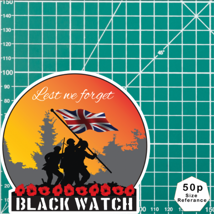 Remembrance Vinyl Sticker - Black Watch - Lest We Forget - Picture 6 of 11