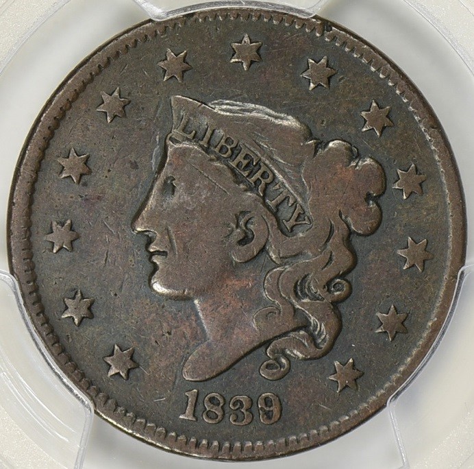 1839/6 Coronet Head Large Cent PCGS F-12