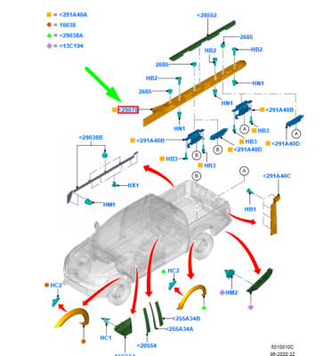 FORD RANGER T6 MK1 Rechte Seitenleiste 5222688 AB39-2629076-AG  