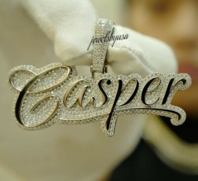 Pre-owned Nsg Natural Moissanite Customized Name Layer Charm Pendant 925 Silver In White