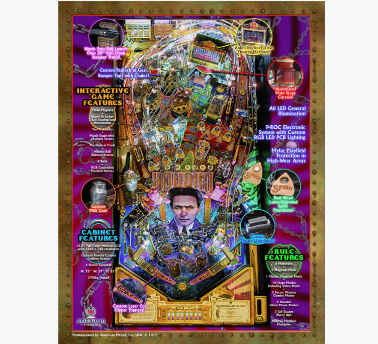 In Stock Houdini: Master of Mystery Pinball Machine by American Pinball