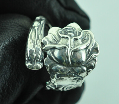 Solid 925 Sterling Silver Rose Flower Adjustable Spoon Ring