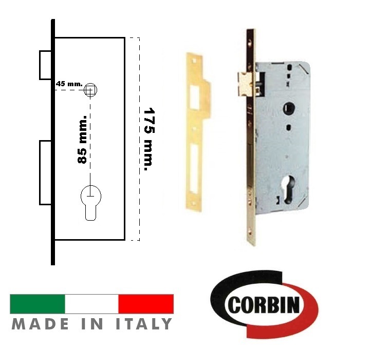 CORBIN SERRATURA DA INFILIARE PER PORTE IN LEGNO ENTRATA 45 mm. A BORDO QUADRO