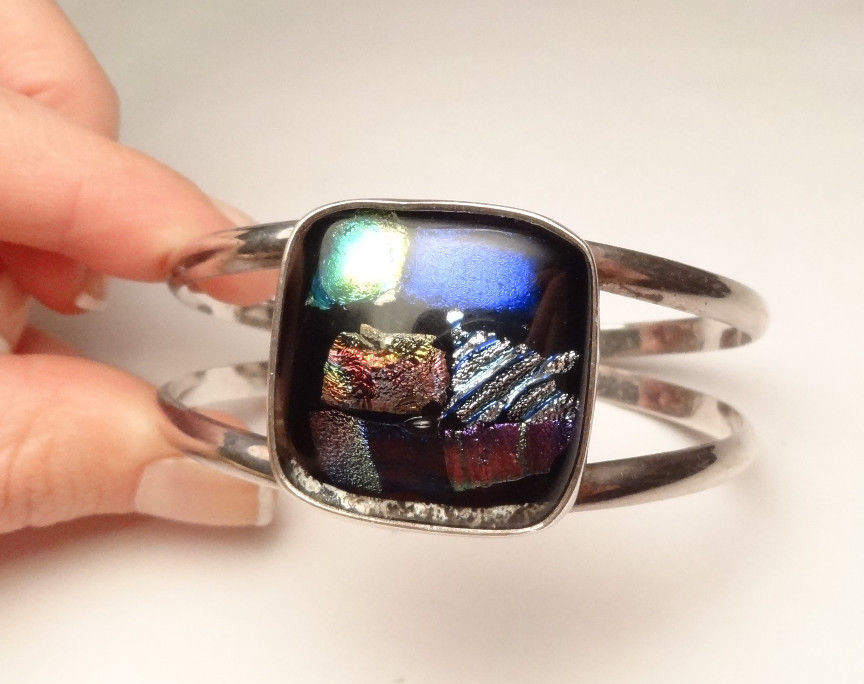 VINTAGE COLORFUL RETRO DESIGN CUFF BEAUTIFUL BRACELET STERLING SILVER 925 38g