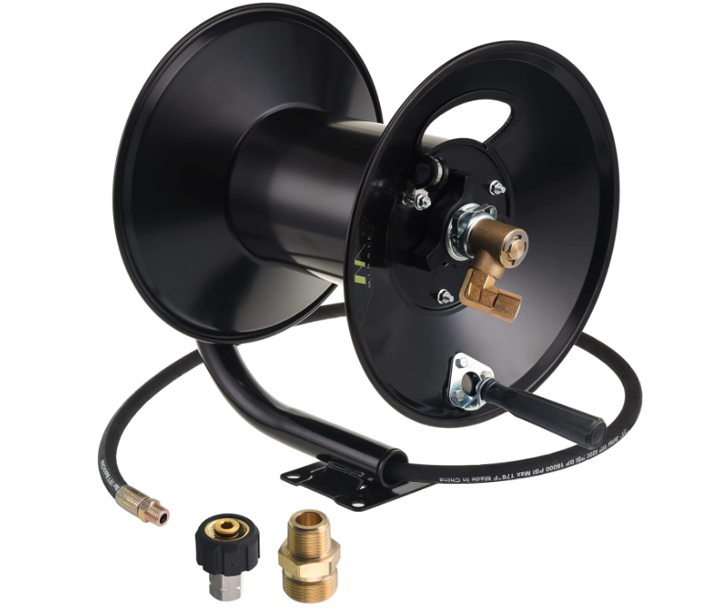 High Pressure Washer Hose Reel 150ft,Heavy Duty with 3/8" Pressure Wash Whip Hos