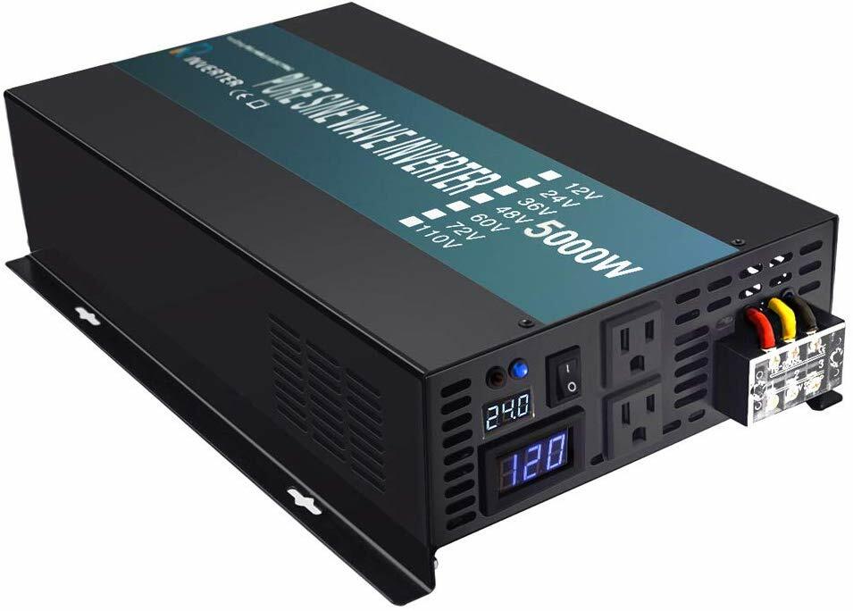 Power Inverter 5000 Watt Pure Sine Wave 24V to 110V 120V Car Truck