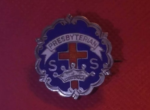 ~Little System~ Antique Sterling Silver & Enamel Presbyterian Red Cross Pin~
