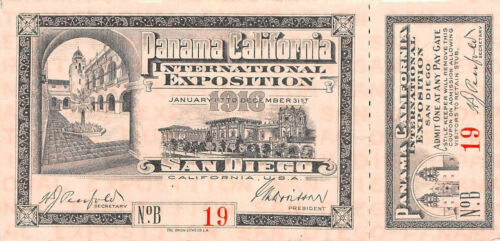 Panama California International Exposition San Diego Complete Low # Ticket 1916