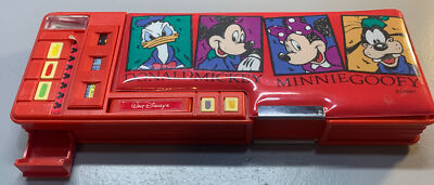 Disney Theme Parks Mickey Mouse Push Button Compartment Pencil Case Box Red e19